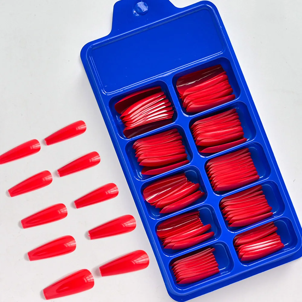 1 Box 100pcs Long Coffin Nail Art Tips - Colorful Ballerina Fake Nails