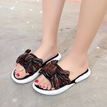 

Rimocy Fashion Bow Beach Slippers Women Summer Open Toe Comfortable Low Heel Sandals Woman Red Blue Casual Non Slip Slides Mujer