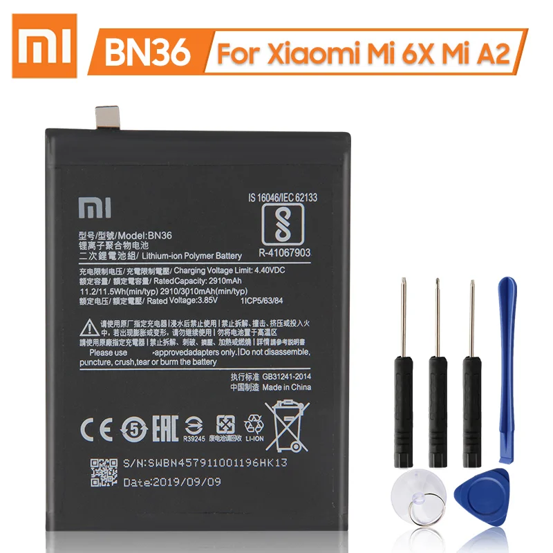 XiaoMi 100% новый аутентичный запасной аккумулятор BN36 для Xiaomi Mi 6X A2 MiA2 Оригинальный