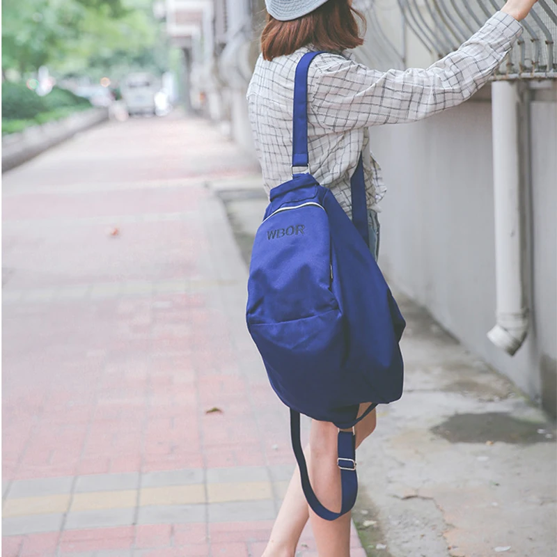 Women Canvas Solid Color Backpack Embroidery Fashion Shoulder Bag Japanese Style Large Capacity Letter Luggage Travel Bag