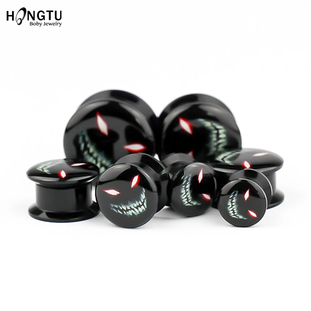 HONGTU, 2 шт, Devil Logo, ушные затычки, туннели, акриловые УФ-расширители для ушей, винт, подходят для ушей, тоннели, пирсинг, ювелирные изделия для тела, 8-20 мм
