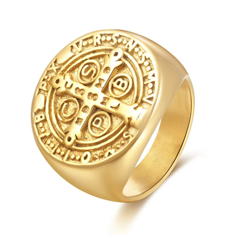 

Big Vintage Pattern 316L Stainless Steel Men Ring Gold Color High Quality Cross Male Retro Punk Ring Jewelry