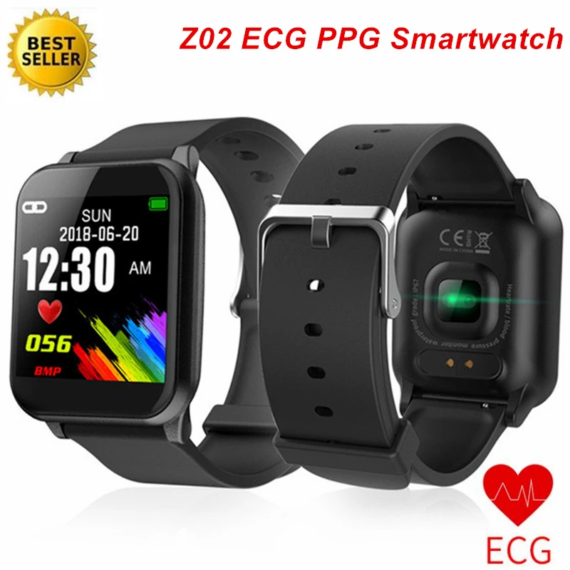 Умные часы Z02 ECG PPG монитор сердечного ритма кровяного давления умные шагомер