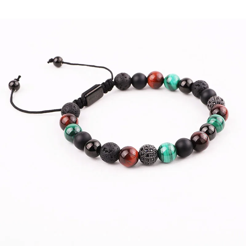 New Design 8mm Natural Stone CZ Pave Ball Braided Friendship Macrame Bracelet Men - Image 4