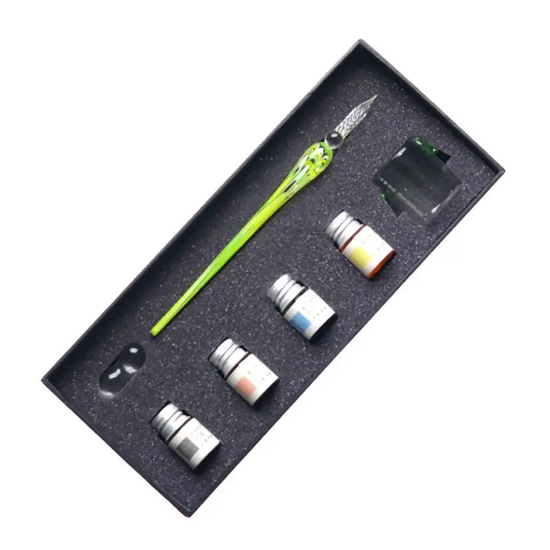 7PCS/SET Handmade Feather Glass Pen Dip Writing Ink Signature Pens Set for School Stationery Gifts Art Decoration Supplies 11UB