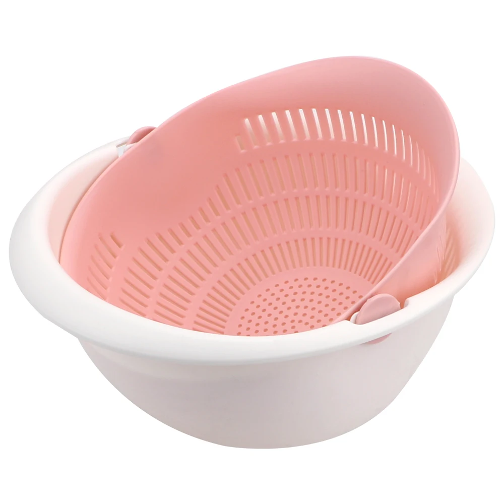 Розовый Noodles Vegetables Fruit Strainer Rice Washing Colander Baskets Storage Basket Double Drain Basket Bowl Washing - Цвет: Розовый