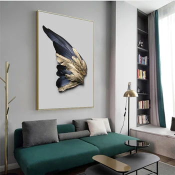 

Nordic golden wings feathers canvas painting white poster and print unique modern decor wall art for living room bedroom aisle