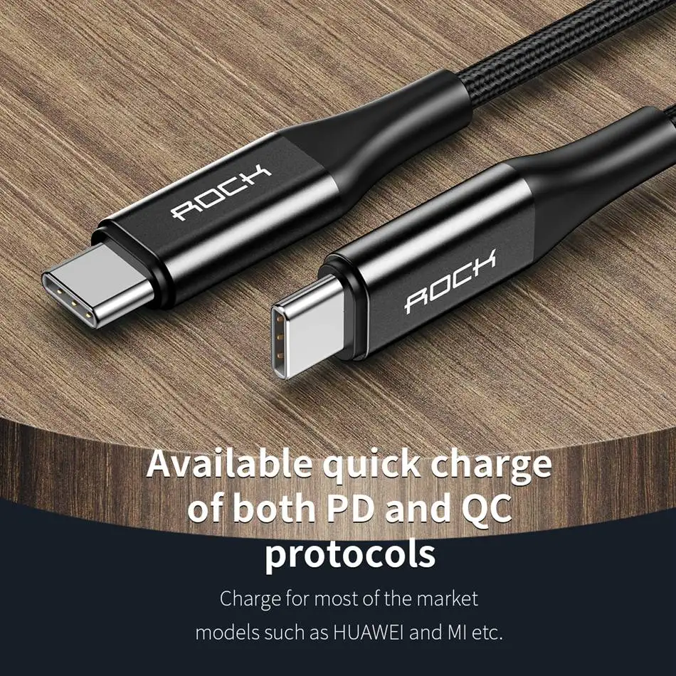 ROCK USB 3,1 type C к USB C кабель для samsung S10 S9 huawei P30 P20 PD Quick Charge3.0 5A Быстрая зарядка USB-C кабель для MacBook