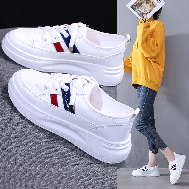 

Women Sneakers Leather Shoes Spring Trend Casual Flats Sneakers Female New Fashion Comfort White Vulcanized Platform Shoes