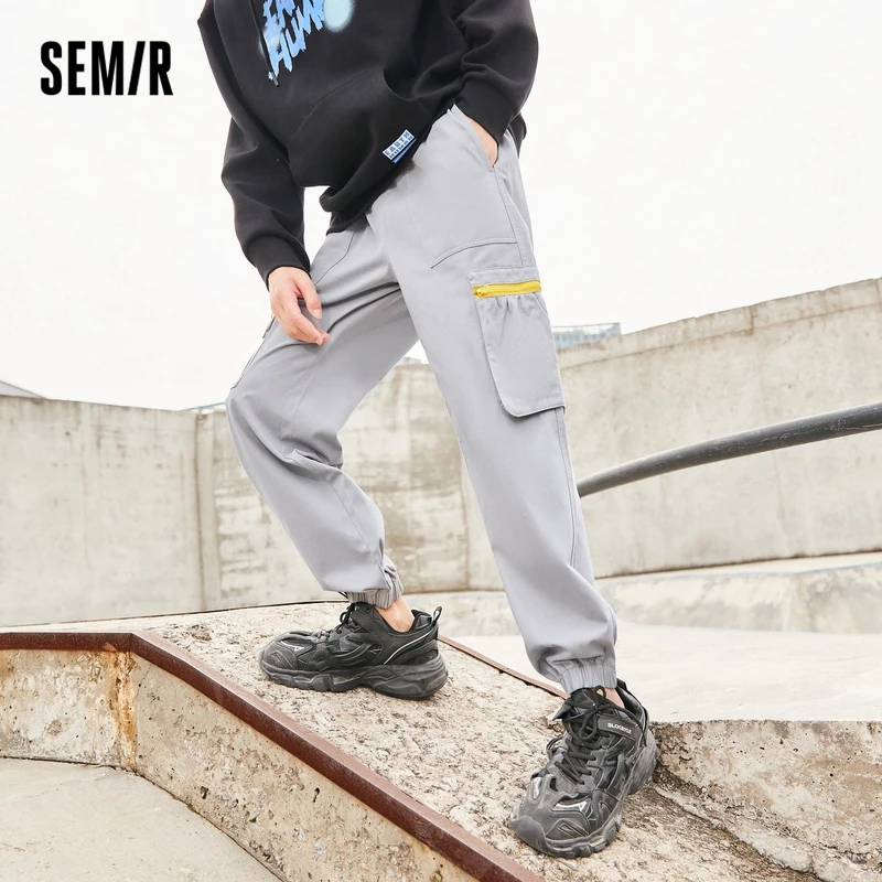 

SEMIR Casual Pants Men Overalls Gray Style Brand 2021 Autumn New Loose Trendy Big Pocket Trousers Sport Pants