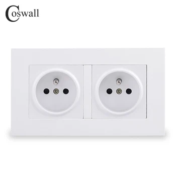 

Coswall Simple Style PC Panel Double French Standard Wall Socket Grounded With Children Protective Door White Black Grey Gold