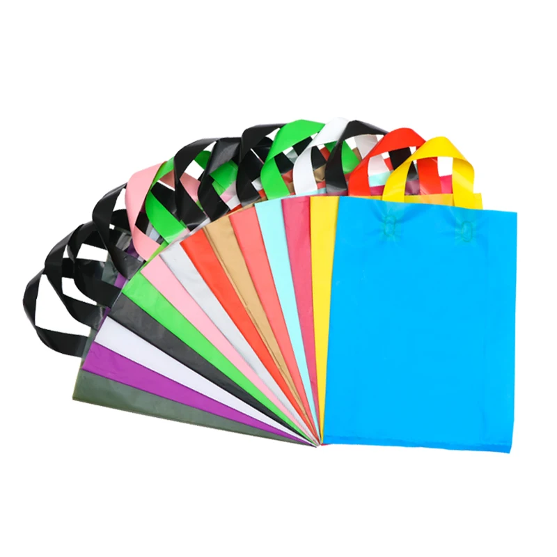 

50PCS Portable Plastic Handle Bag Cloth Storage Bag Gift Packing Bag Party Wedding Boutique Carrier Plastic Shopping Bags
