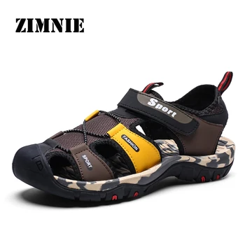 

ZIMNIE Summer Men Sandals Hook&loop Men's Summer Shoes 2020 Fashion Comfortable Casual Quality Beach Sandals Large Size 39-46