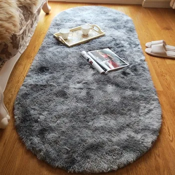 

Bedroom Water Absorption Carpet Tie Dyeing Plush Soft Shaggy Rug Oval Carpets For Living Room Child Bedroom Anti-slip Floor Mats