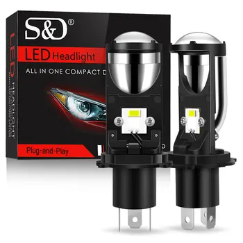 H4 LED Projector Mini Lens Auto H4 LED Headlight Bulbs Kit Conversion Kit Hi/Lo Beam RHD LHD 6000K Super Bright Car Light Lamp 1