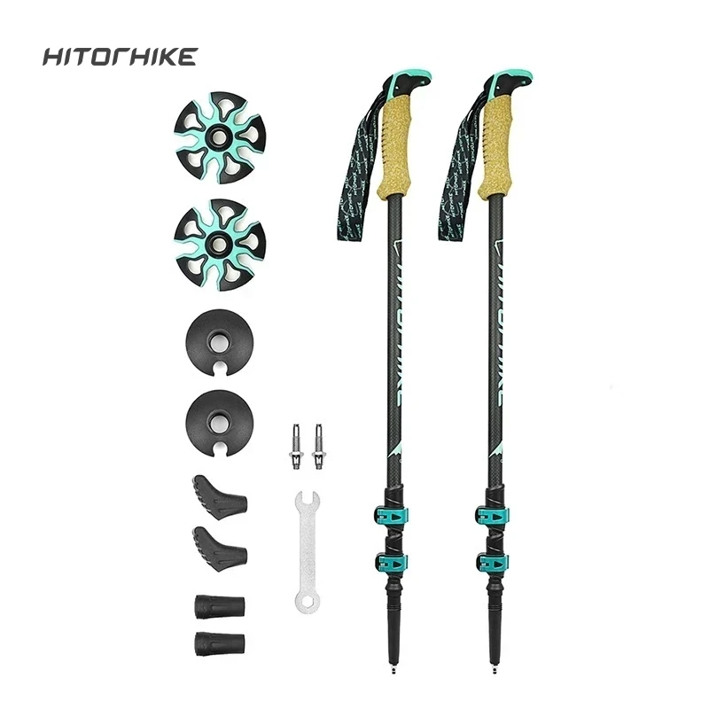 195g/pc carbon fiber external quick lock Trekking pole hiking Collapsible stick nordic walking stick Shooting Crutch Senderismo 1