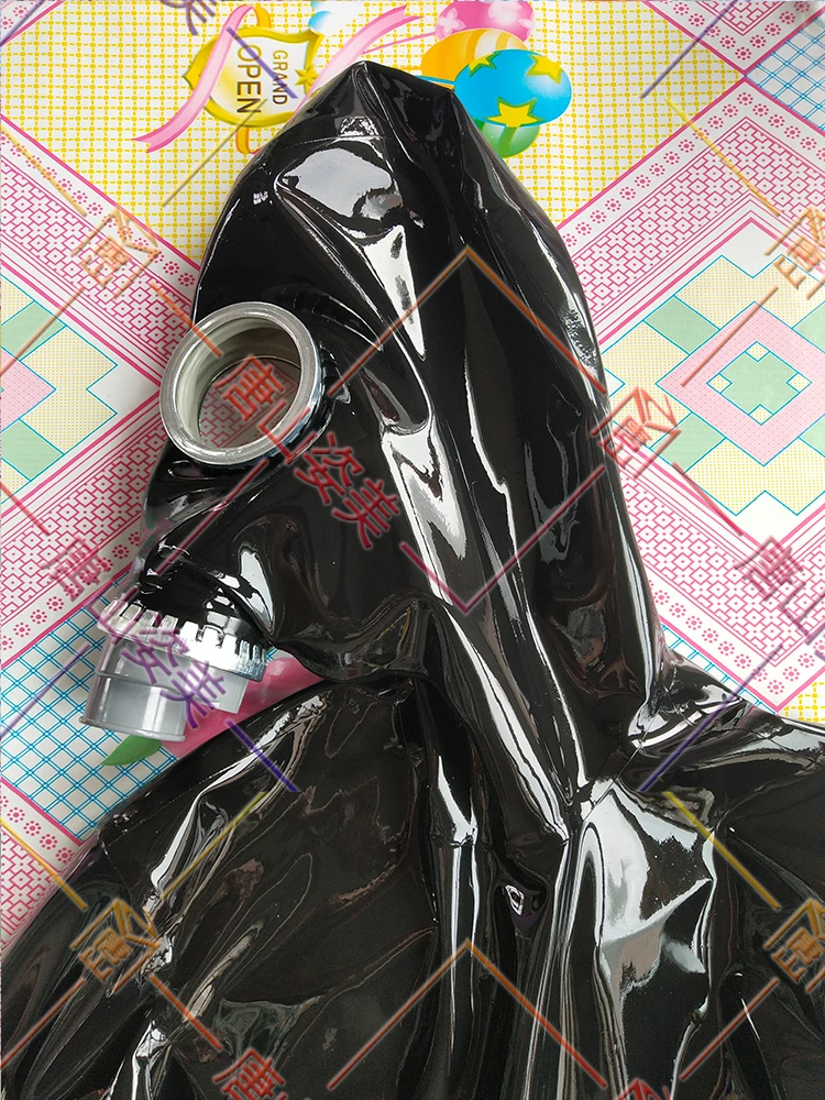 Latex full cover catsuit gas mask customized