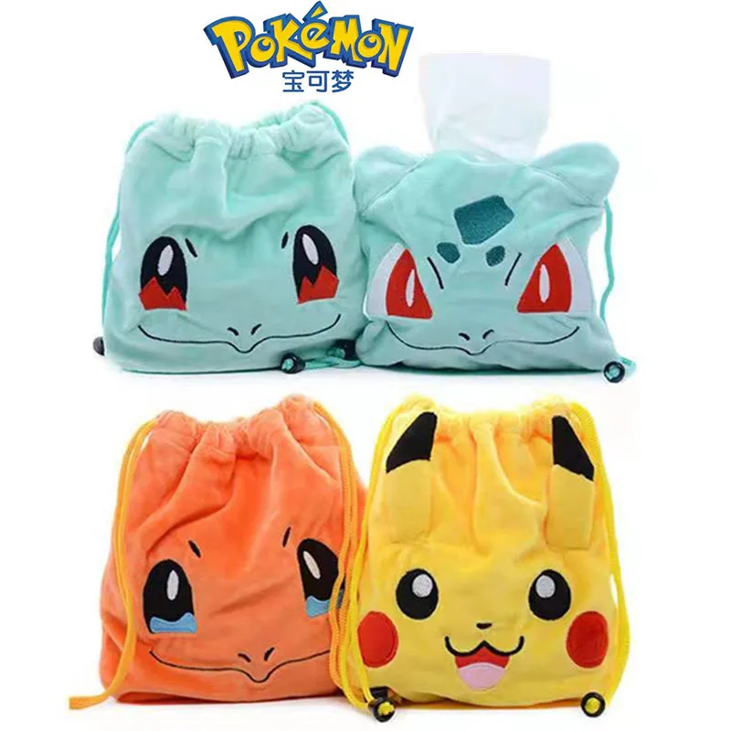 Pokemon Plush 4 Styles Anime Figures Pikachu Charmander Squirtle Bulbasaur Storage Drawstring Pocket Model Toy Kids Gifts