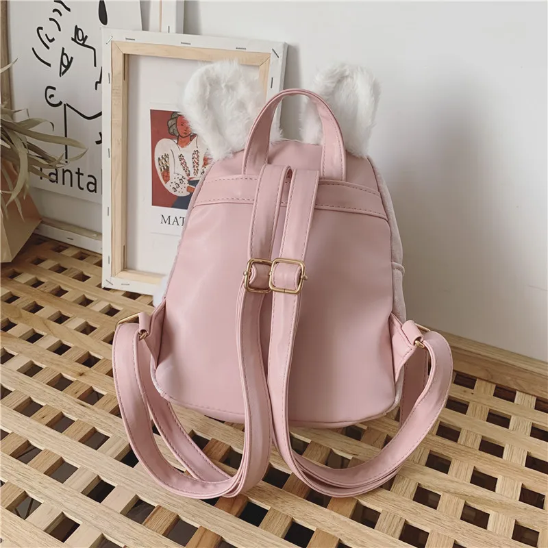 

2019 Autumn And Winter New Style Backpack Cute Rabbit Ear Furry Ball Backpack Girls Velvet College Style Backpack Fashion