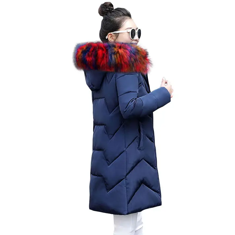 Большое меховое зимнее пальто, женская куртка, новинка, парка с капюшоном, теплая зимняя куртка для женщин, ватная Женская куртка, плюс размер, 6XL, женский пуховик - Цвет: Dark blue  5