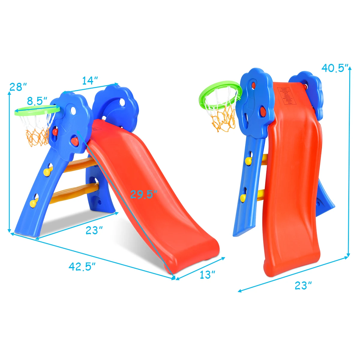 2 Step Children Play Folding Slide w/ Basketball Hoop Kids Indoor & Outdoor