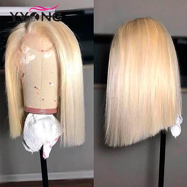 Yyong Hair Blond 13×4 Short Bob Lace Front Wigs 613 Straight Lace Front Human Hair Wig Remy Honey Blond Bob Wig 120% Density