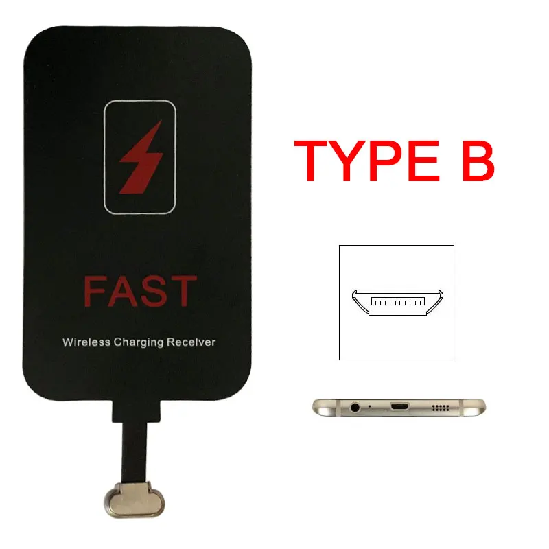 For Android Type B Быстрое беспроводное зарядное устройство приемник для iPhone 7 6 Plus 6s 5 Micro usb type C беспроводной зарядный адаптер Разъем для samsung Xiaomi - Тип штекера: For Android Type B