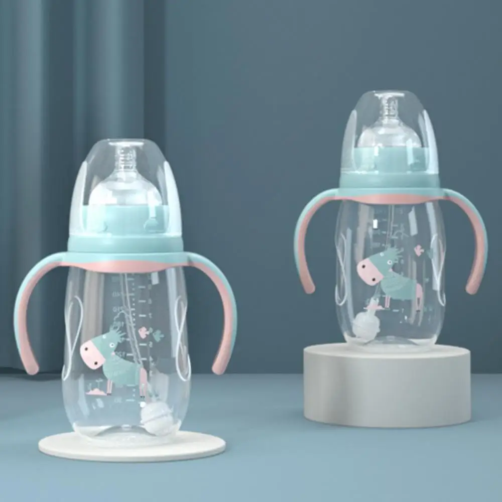 240ml/300ml Milk Bottle Infant Drop-proof Baby Wide-caliber with Straw Handle