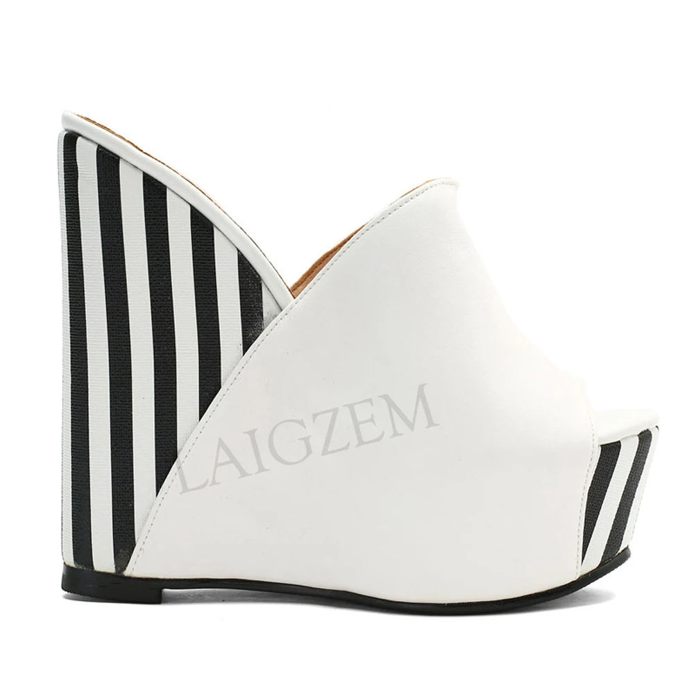 LAIGZEM; женские босоножки на танкетке; женские туфли-лодочки на высоком каблуке, визуально увеличивающие рост; Chaussure Sapato; женская обувь; большие размеры 50, 51, 52 - Цвет: LGZ1097 White