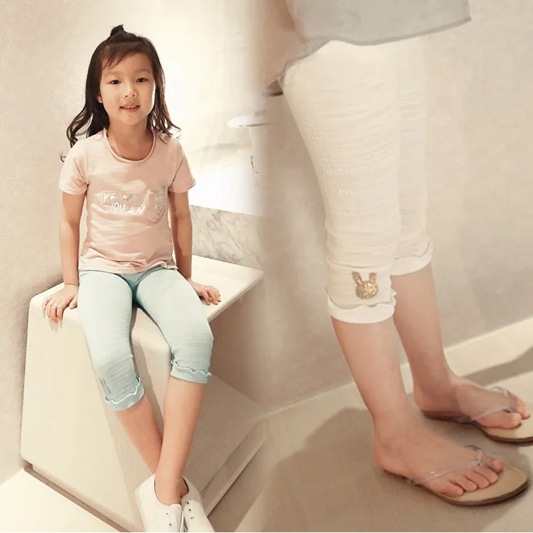 

2019 Summer New Style Korean-style Girls Summer Thin Section Pure Cotton Capri Pants Leggings Versitile