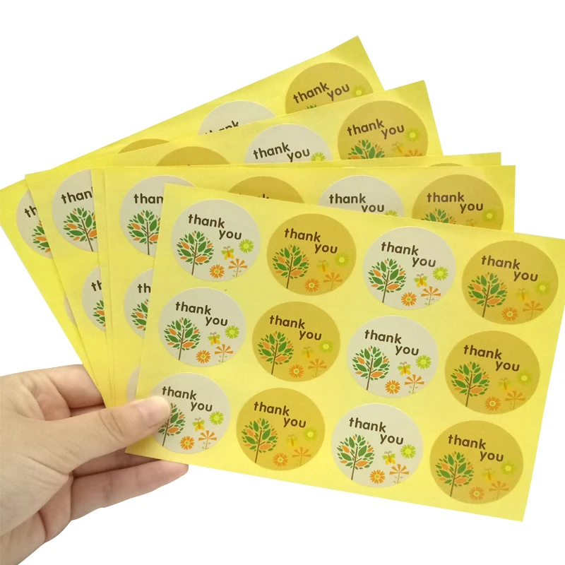 

120pcs/pack Cake Packaging Small Tree Thank You Round Self-adhesive Sealing Stickers