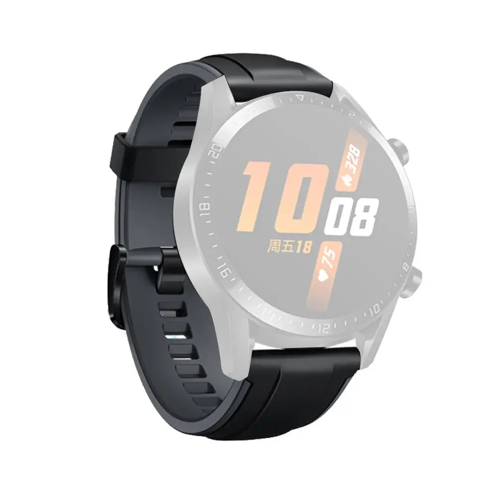 Для huawei Watch GT2 46 мм сменный кожаный+ Силиконовый ремешок для наручных часов, Смарт-часы, браслет, аксессуары GT 2 - Цвет: BK