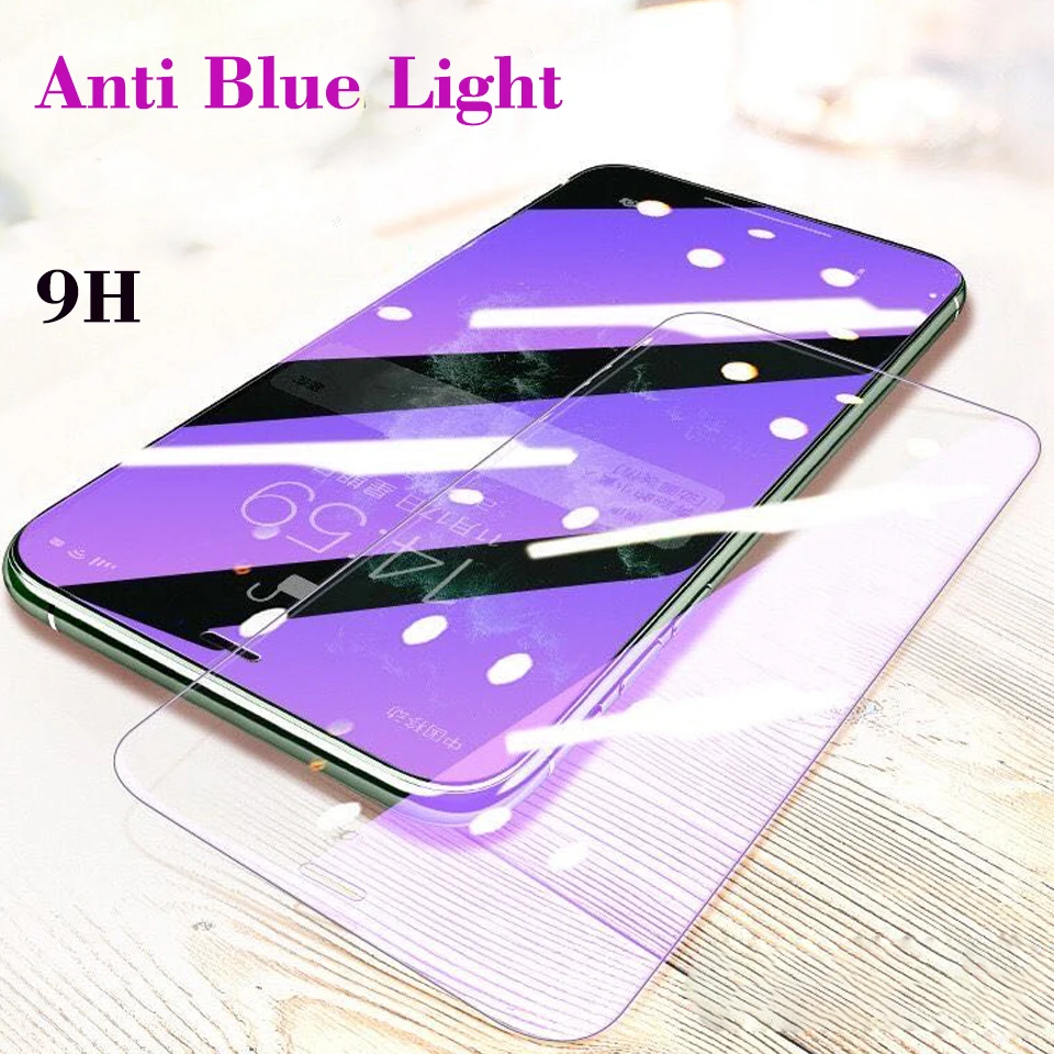 50Pcs Anti Blue Light Screen Protector For iPhone 12 11 13 Pro max X XR XS MAX Tempered Glass for iPhone6 6S 7 8 Protective Film