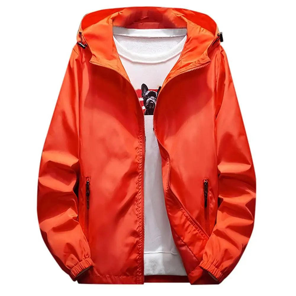 Большие размеры, M-7XL, мужская осенне-зимняя повседневная однотонная толстовка с капюшоном на молнии, уличная спортивная куртка, Мужская Куртка Harajuku для бега - Цвет: Оранжевый
