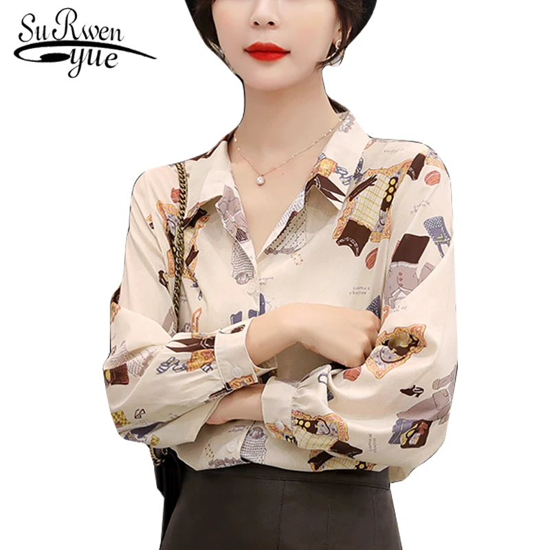 

19 New Long Sleeve Vintage Printing Women Blouse Shirt Streetwear Loose Cardigan Chiffon Blouse Women Tops Camisas Mujer 6768 50