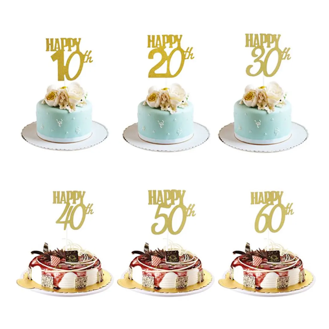 Юбилейный Блестящий Топпер для торта 10th/20th/30th/40th/50th/60th украшения для свадебного торта с днем рождения поставщик