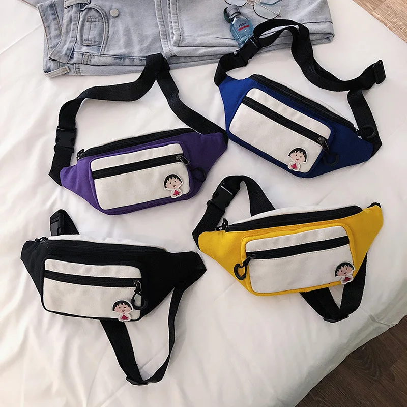 

Canvas Bag Women's 2020 New Style Shoulder Bag Korean-style Students Shoulder Bag Sesame Street Wallet Cartoon Chest Pack