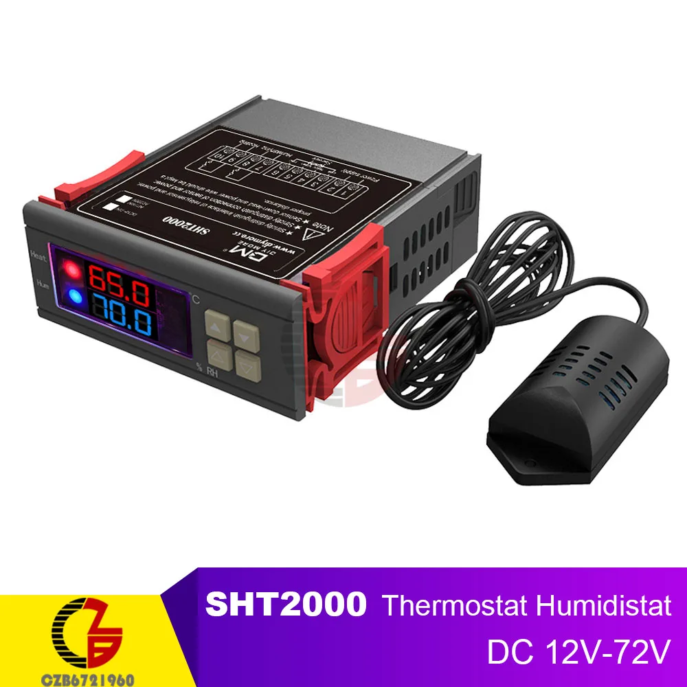 SHT2000 DC 12-72V 110 В 220 в 12 В светодиодный цифровой регулятор температуры и влажности комнатный пивоваренный инкубатор термостат гигрометр - Цвет: SHT2000 DC 12-72V