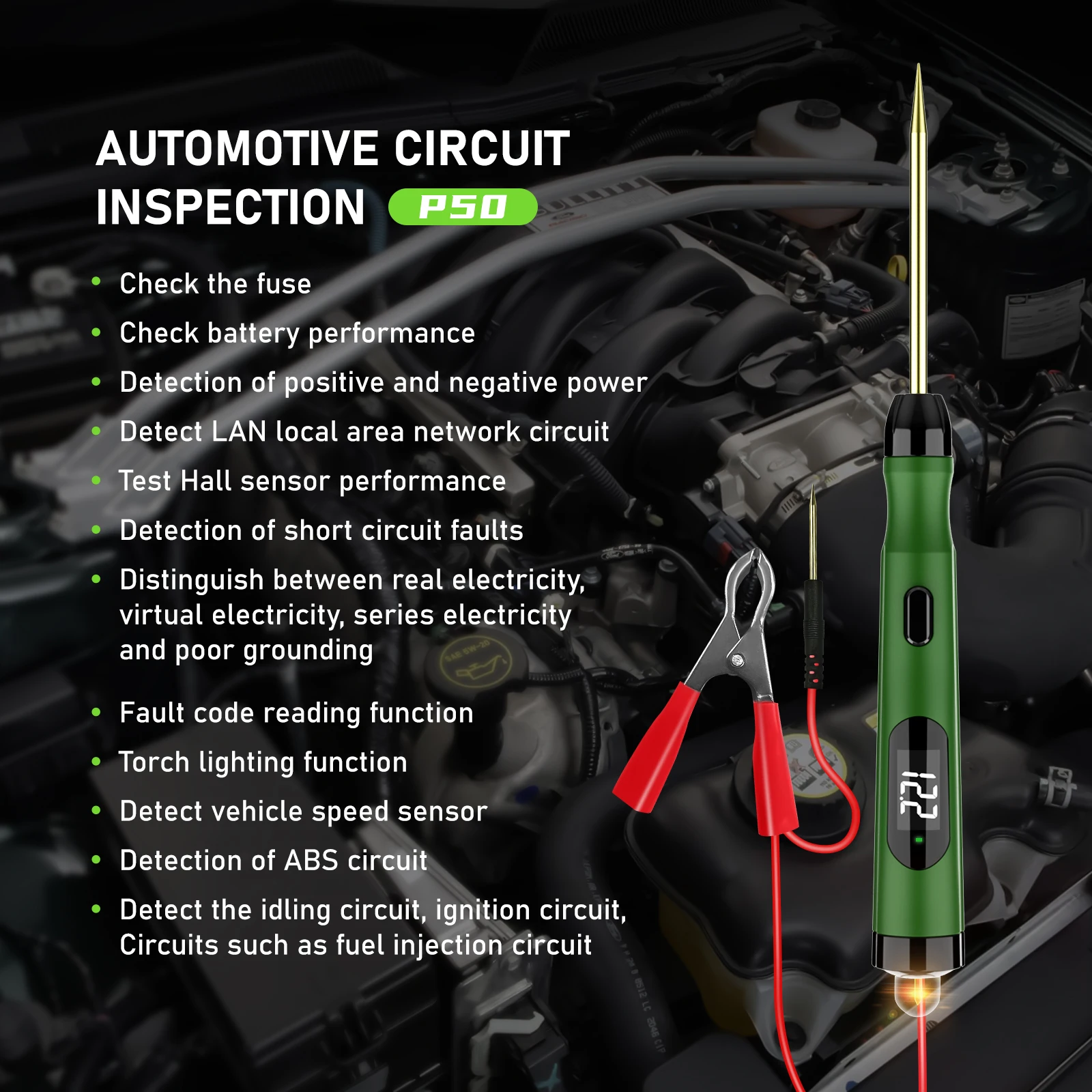 Automotive Circuit Inspection P50 Voltage Tester Check the Fuse, Battery Performance and ABS Circuit Detection etc.