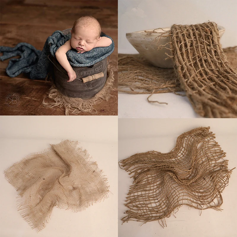 Newborn Photography Props Pure Linen Stuffed Rope Woven Background Basket Laid Knitting Village Fabric  Baby Photo Props