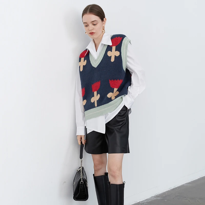 [EAM] Navy Big Size Knitting Sweater Loose Fit