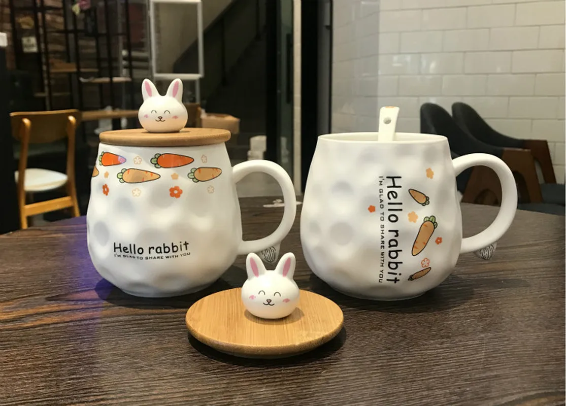 

Rogue Rabbit Ceramic Cup Mug with Lid Spoon Personalized Breakfast Cup Creative Couple Models Cup