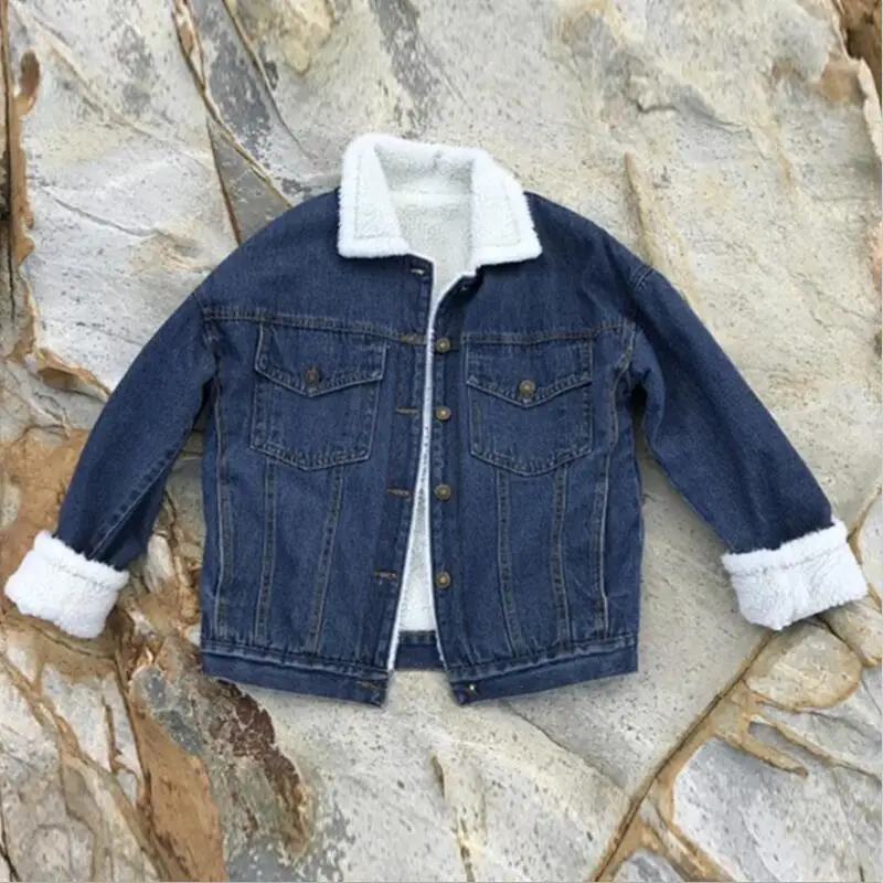 dark blue Зимние куртки из овечьей шерсти в стиле ретро, свободные джинсовые куртки с отворотом и длинными рукавами, бархатная женская зимняя куртка, утолщенное теплое хлопковое пальто для улицы - Цвет: dark blue