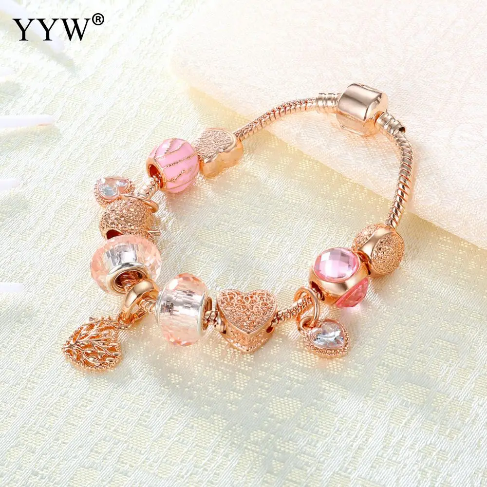 

Heart Shape Pink Rose Bracelet Cubic Zirconia Micro Pave Brass Pand Bracelets Rose Gold Bracelets For Women Pulseras Mujer