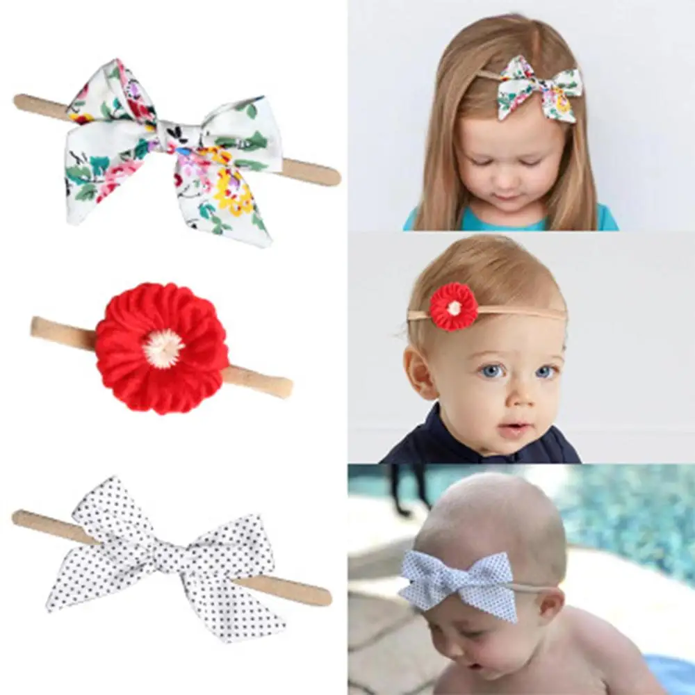 Newborn Headband Nylon Elastic Baby Print Floral Hair Band Girls Bow-knot FJE