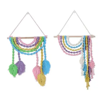 

OOTDTY Hand-made Macrame Wall Hanging Tapestry Cotton Rope Woven Leaves Living Room Decoration