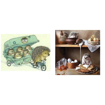 

2 Set Diamond Animal 5D Diy Embroidery Diamond Painting Decor Home-Hedgehog Pulling Cart & Hedgehog Breakfast
