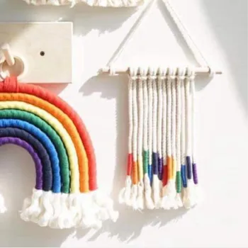 

INS Nordic Hand Woven Cotton Rope Tassels Rainbow Tapestry For Kids Room Decoration Ornaments Nursery Wall Hanging Pendant Props
