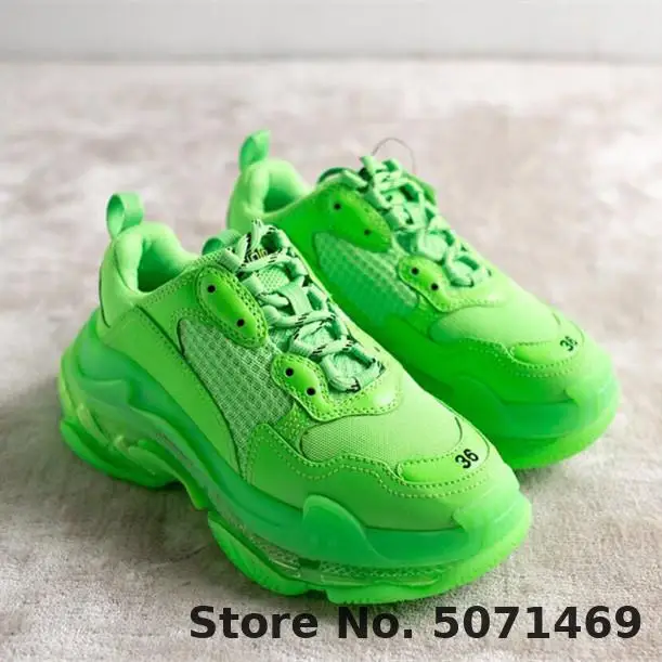 

2019 OLOMLB men women Luxury Design Green Platform Sneakers Mesh Leather Shoes Transparent Sole Tenis Feminino Chunky Sneakers