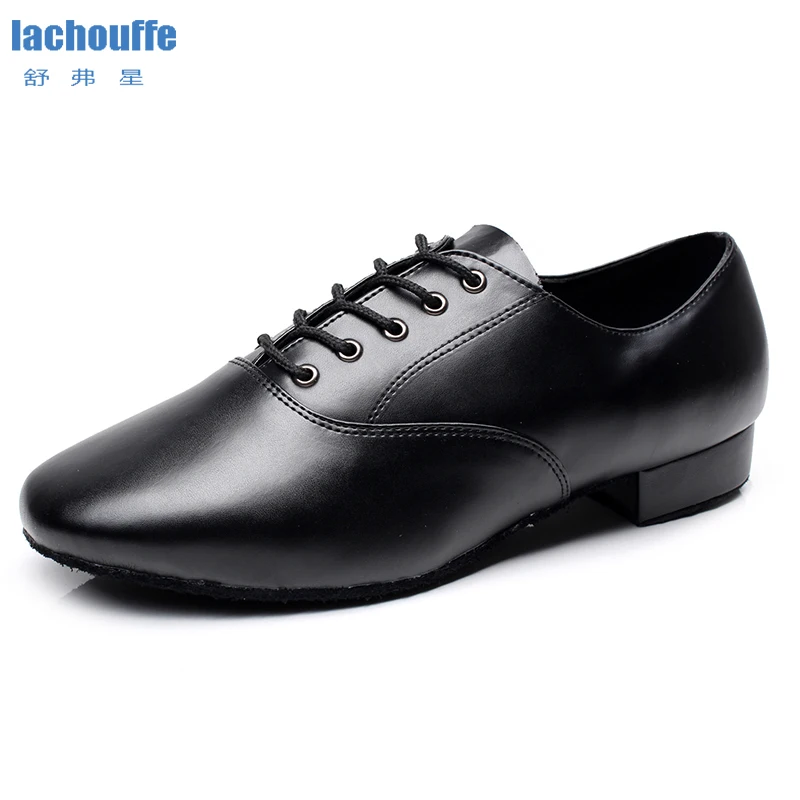 $22.46 Men Latin Dance Shoes Black Geniune Leather Jazz Dancing Shoes For Mens Flat Heel .4cm Mordern S